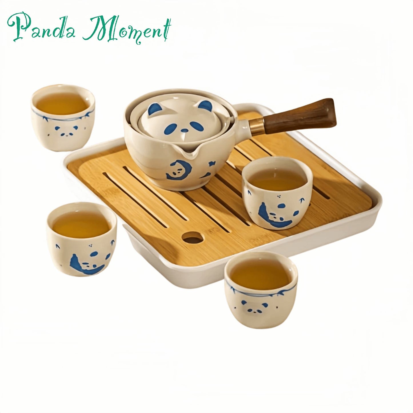 Panda Ceramic Tea Set – 360° Rotating, Cute Tea Cup with Two Panda Designs