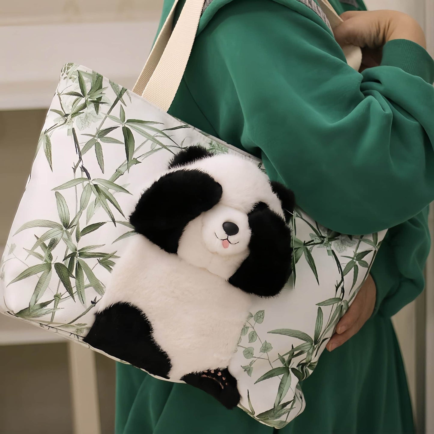 Cute Panda Tote Bag โ Canvas Handbag with Movable Plush Arms