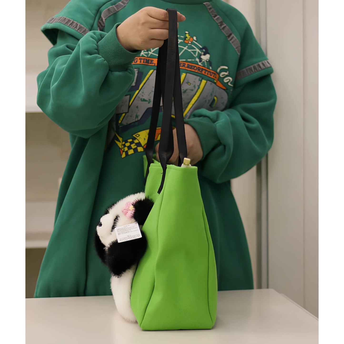 Cute Panda Tote Bag โ Canvas Handbag with Movable Plush Arms