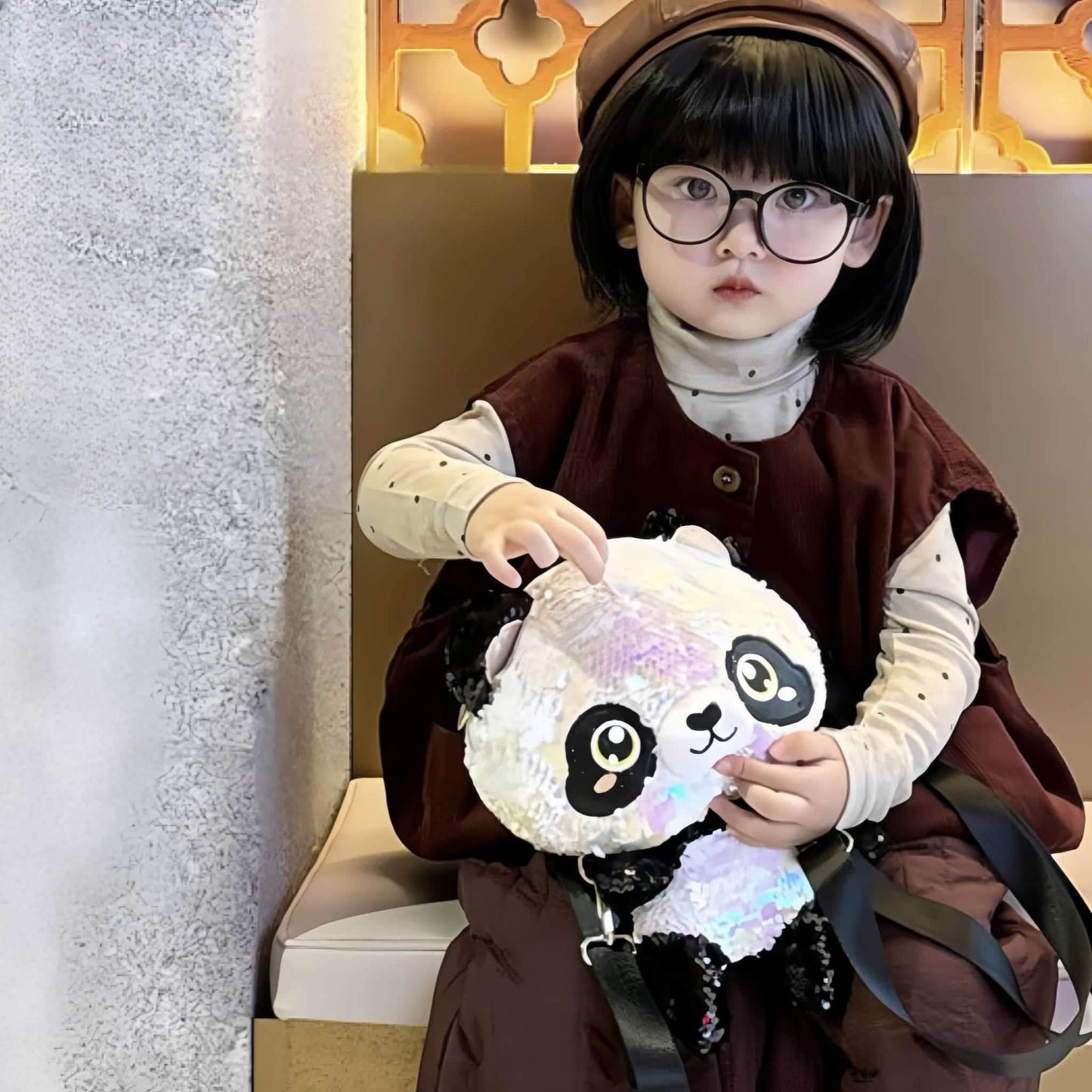 ✨ Shiny Panda Convertible Backpack – Sparkle with Every Step