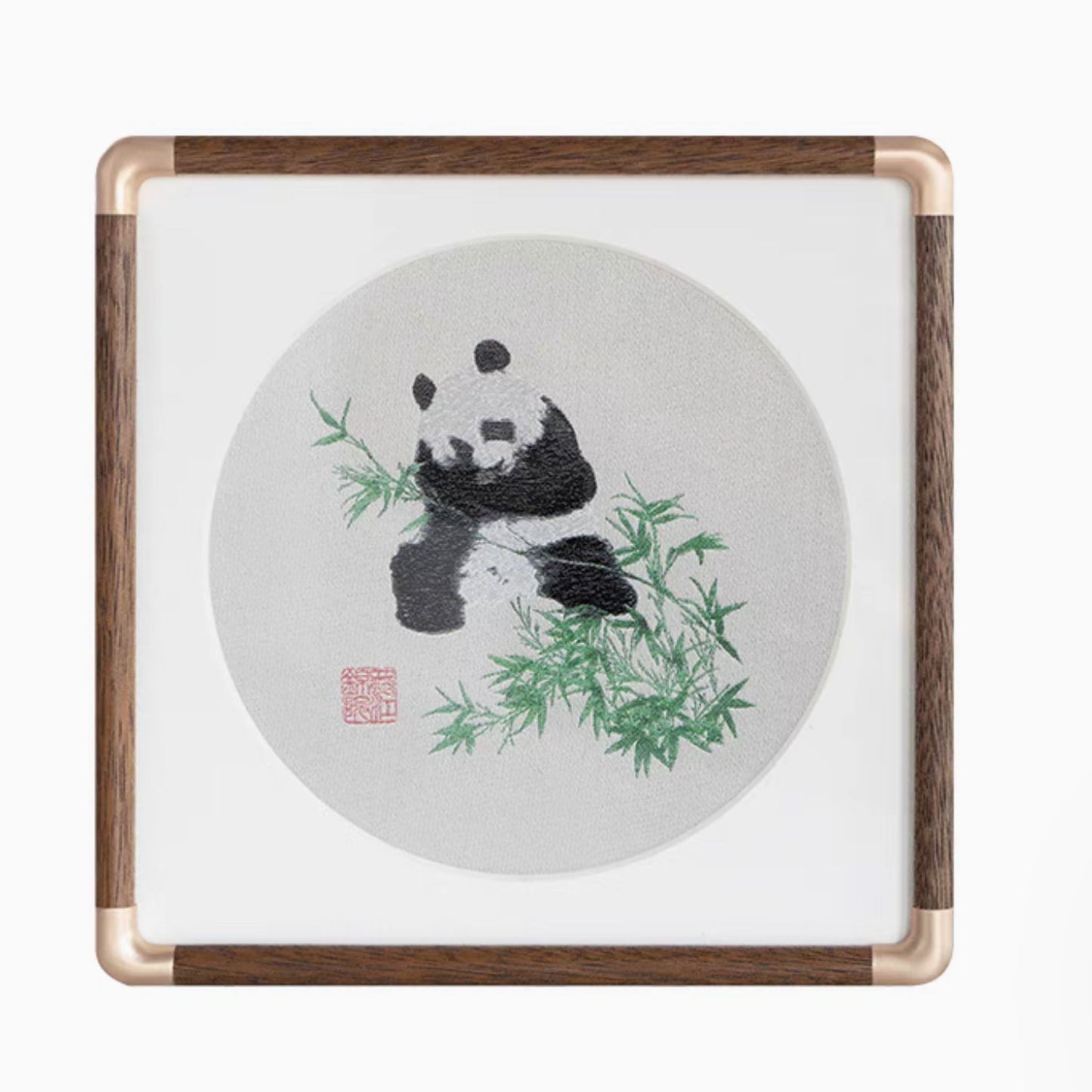 ๐ Panda Moment โ Traditional Shu Brocade Panda Artwork with Walnut Frame