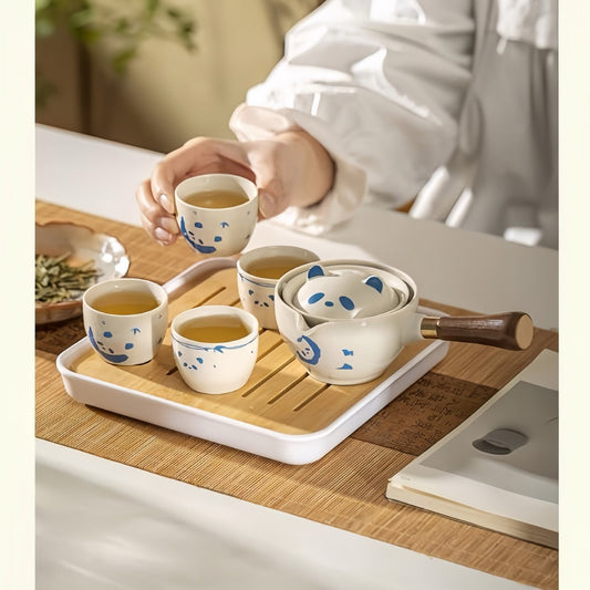 Panda Ceramic Tea Set – 360° Rotating, Cute Tea Cup with Two Panda Designs
