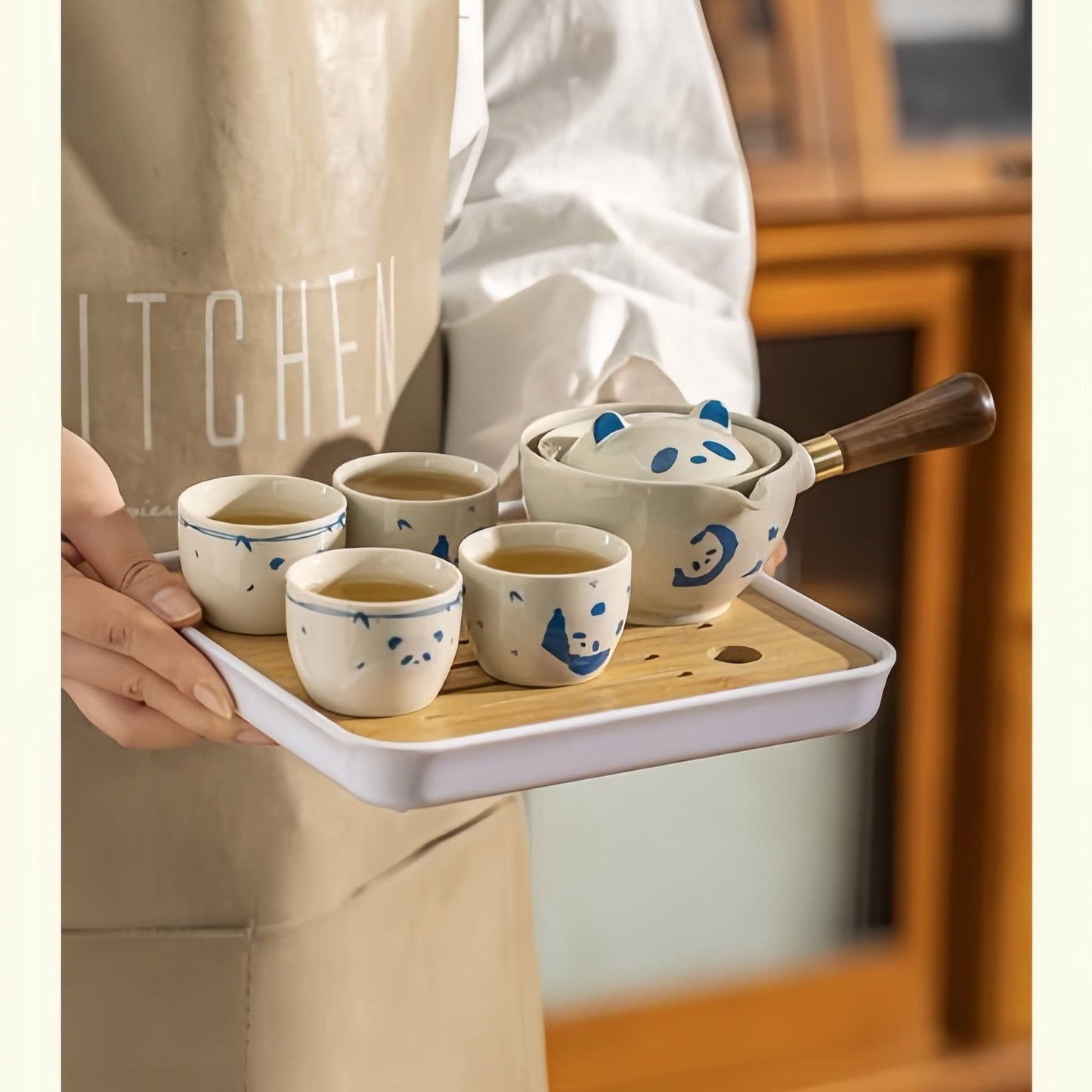 Panda Ceramic Tea Set – 360° Rotating, Cute Tea Cup with Two Panda Designs