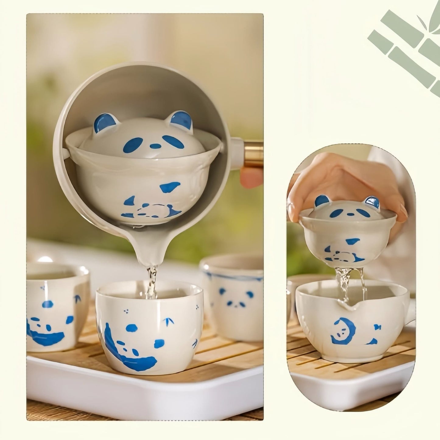 Panda Ceramic Tea Set – 360° Rotating, Cute Tea Cup with Two Panda Designs