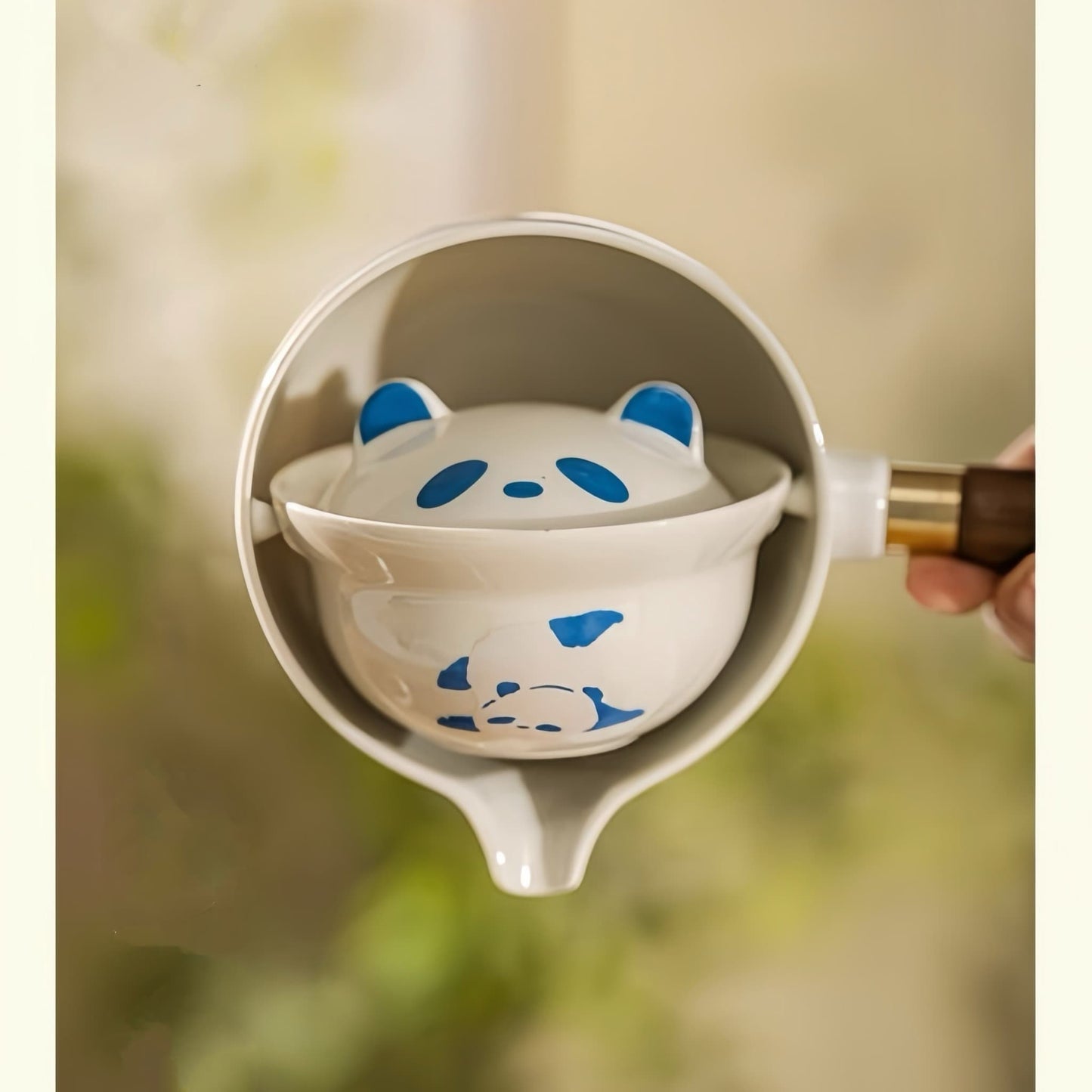 Panda Ceramic Tea Set – 360° Rotating, Cute Tea Cup with Two Panda Designs