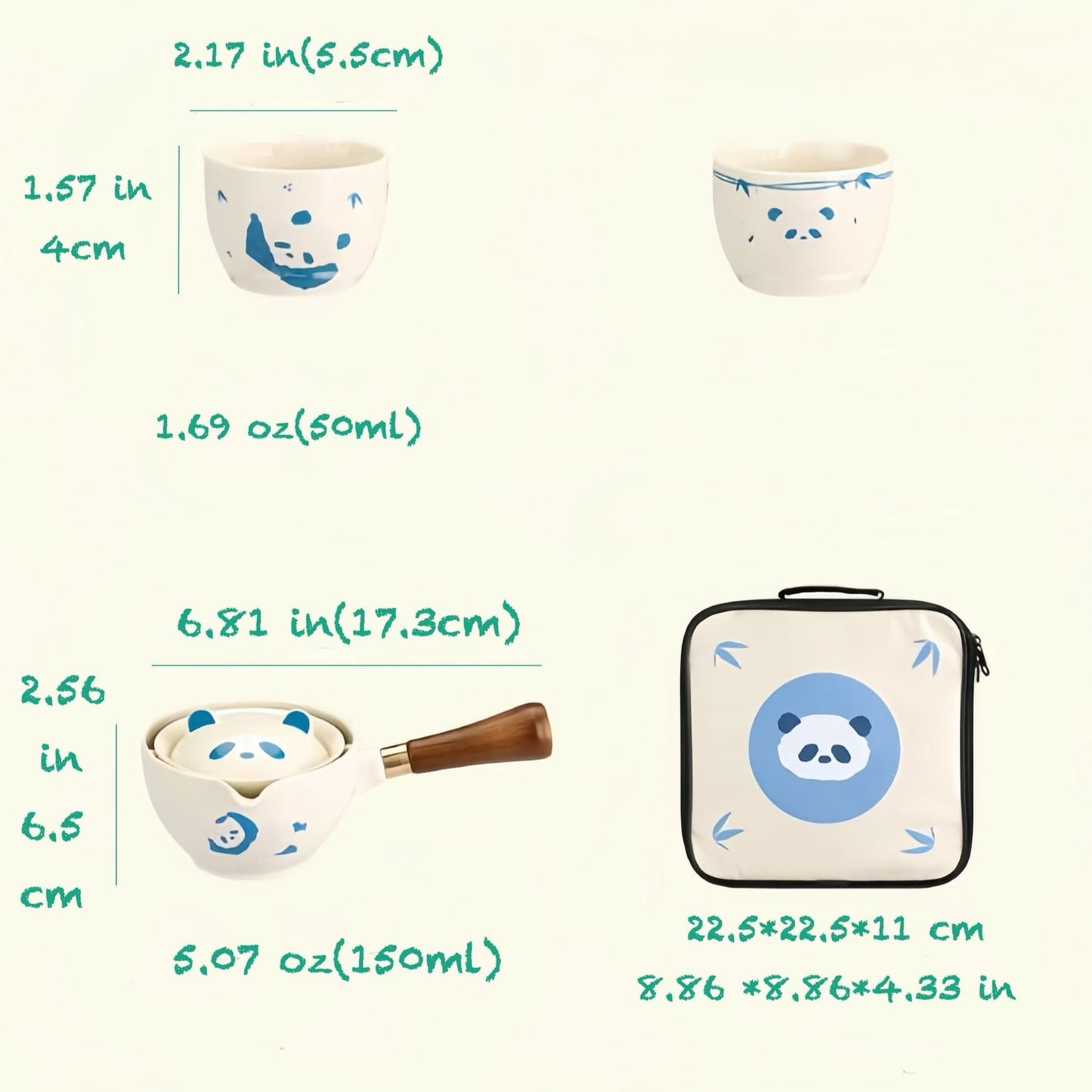 Panda Ceramic Tea Set – 360° Rotating, Cute Tea Cup with Two Panda Designs
