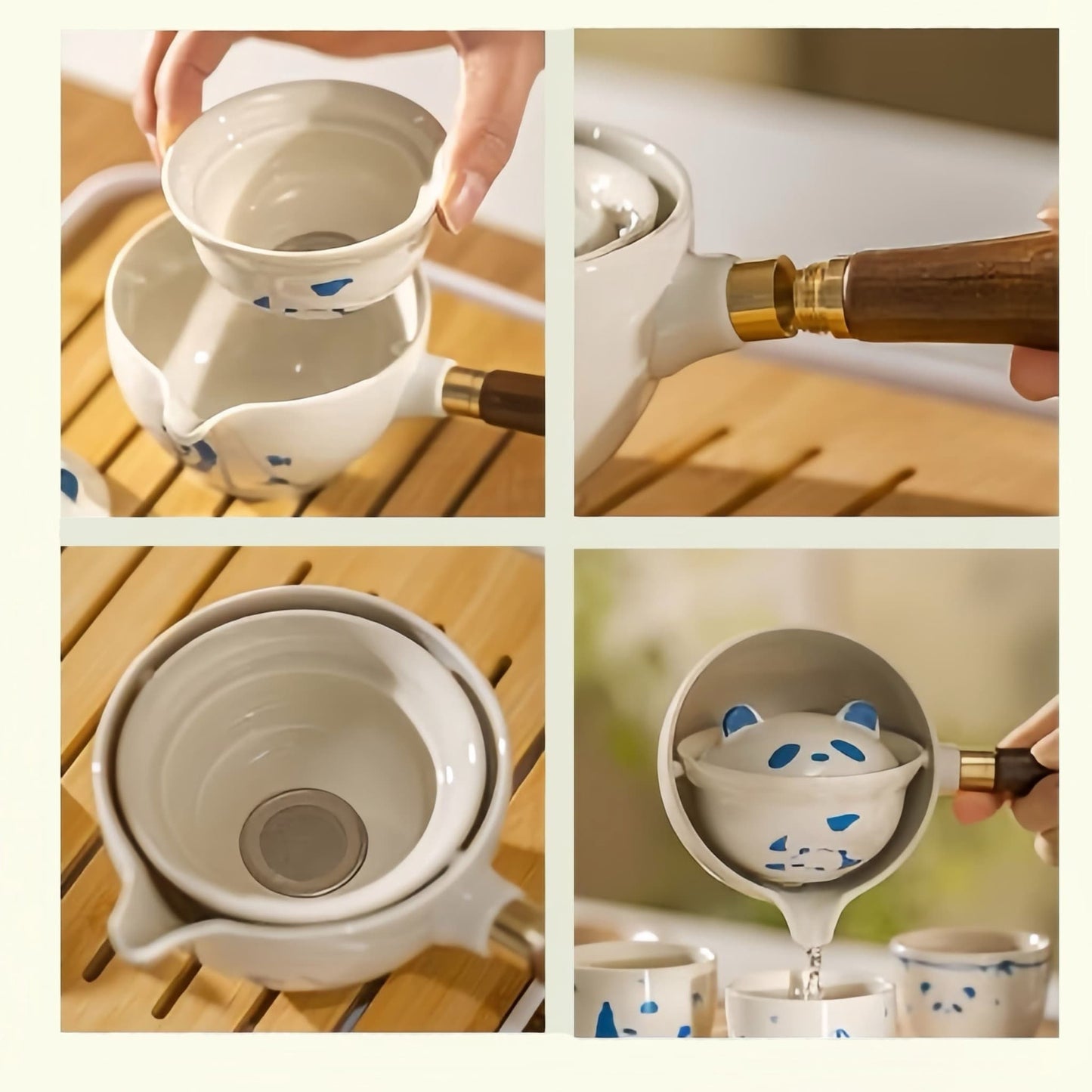 Panda Ceramic Tea Set – 360° Rotating, Cute Tea Cup with Two Panda Designs