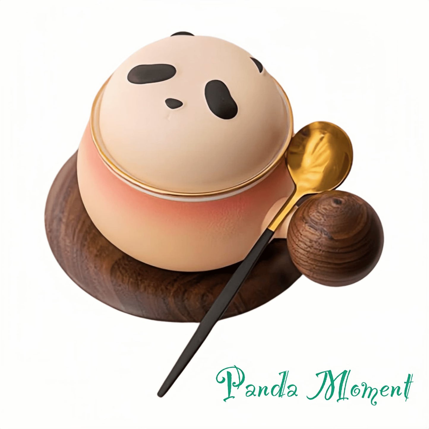☕ Panda Sip Mug – Charming Coffee Cup with Panda Lid and Walnut Wood Coaster