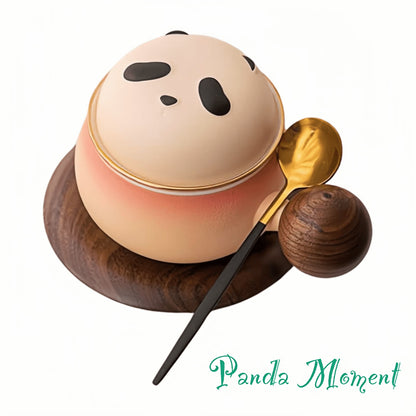 ☕ Panda Sip Mug – Charming Coffee Cup with Panda Lid and Walnut Wood Coaster