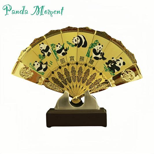 Eastern Cultural Brass Fan – Luxury Panda Art Piece for Home or Business