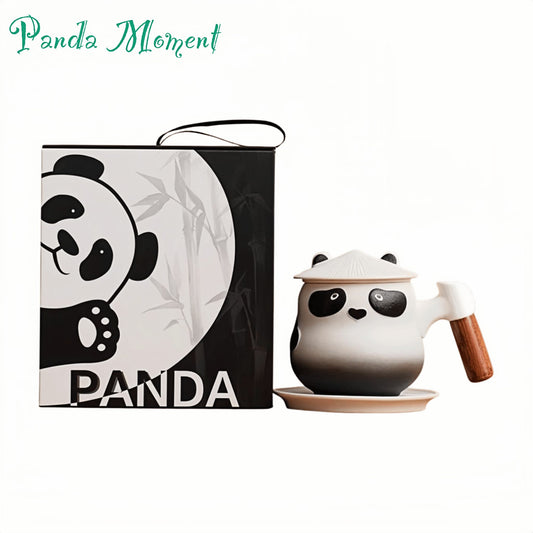 🐼 Kung Fu Panda Ceramic Mug Set – Stylish Gift-Ready Mug with Lid, Tray & Wooden Handle