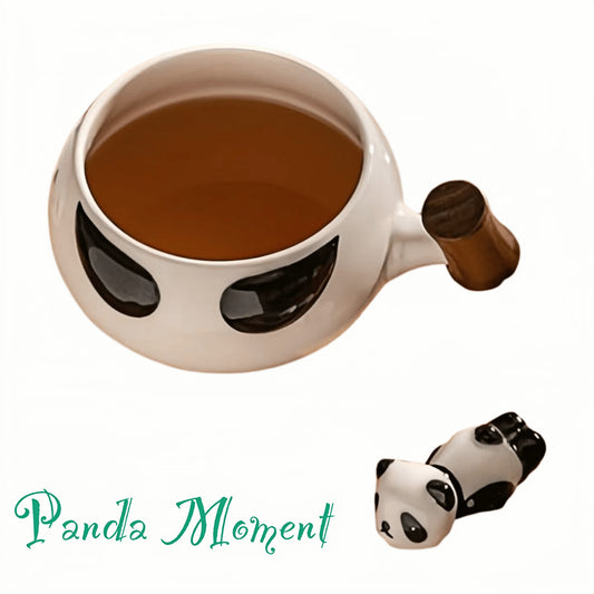 🐼 Panda Ceramic Mug with Walnut Wood Handle – Cute Emotional Panda Cup for Coffee, Tea & More