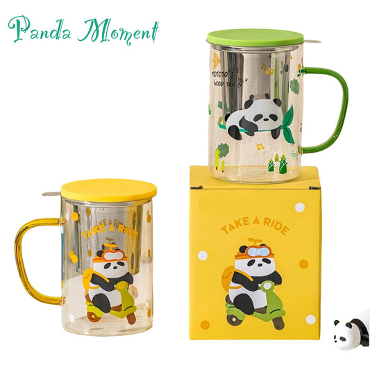 Panda Drinking Buddy – Adorable Glass Water Bottle with Tea Filter & Dustproof Lid | Durable, Fun, and Functional