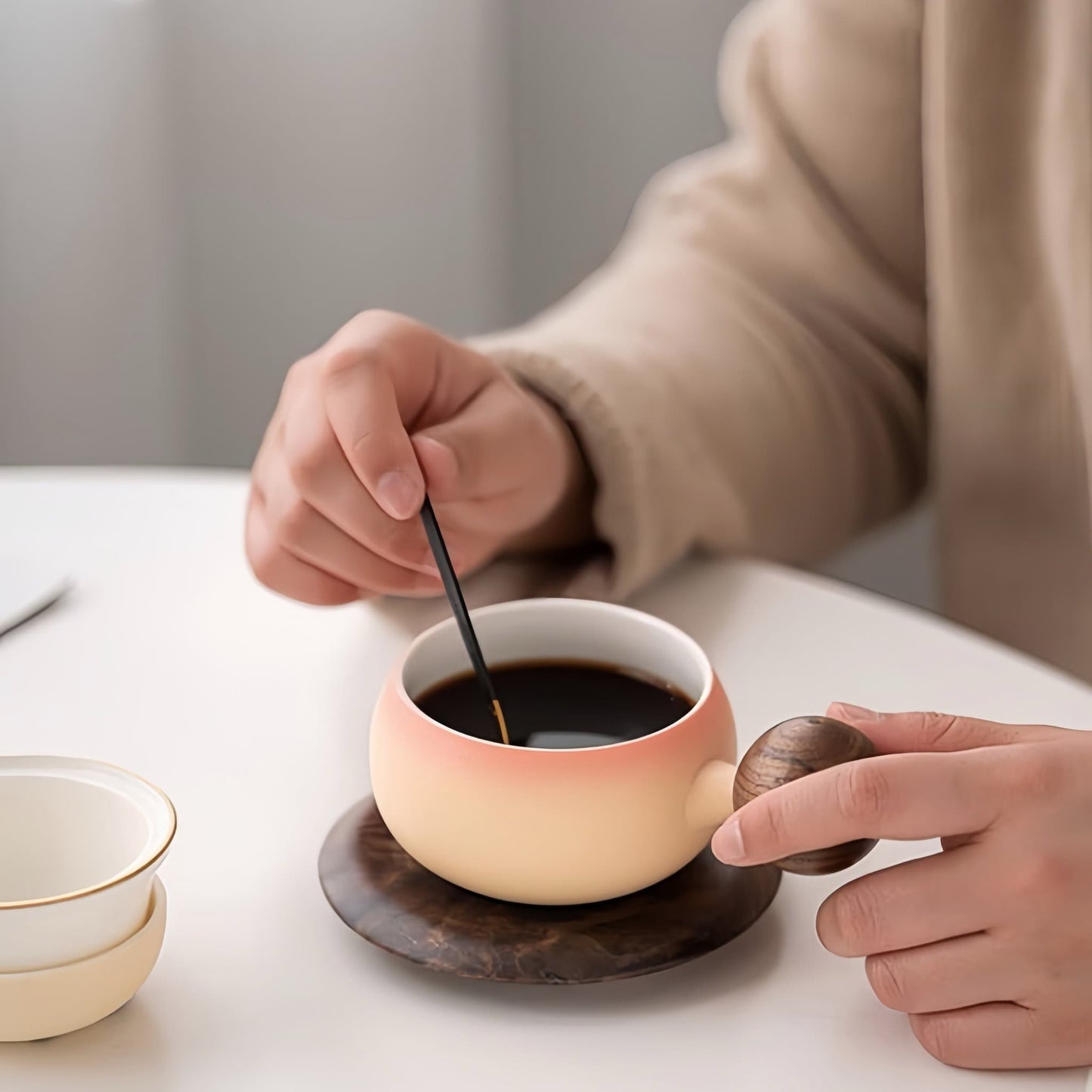 ☕ Panda Sip Mug – Charming Coffee Cup with Panda Lid and Walnut Wood Coaster