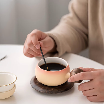 ☕ Panda Sip Mug – Charming Coffee Cup with Panda Lid and Walnut Wood Coaster