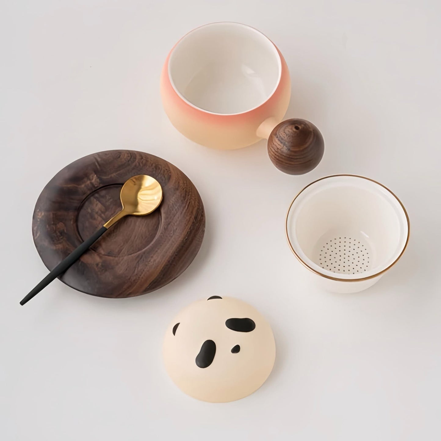 ☕ Panda Sip Mug – Charming Coffee Cup with Panda Lid and Walnut Wood Coaster
