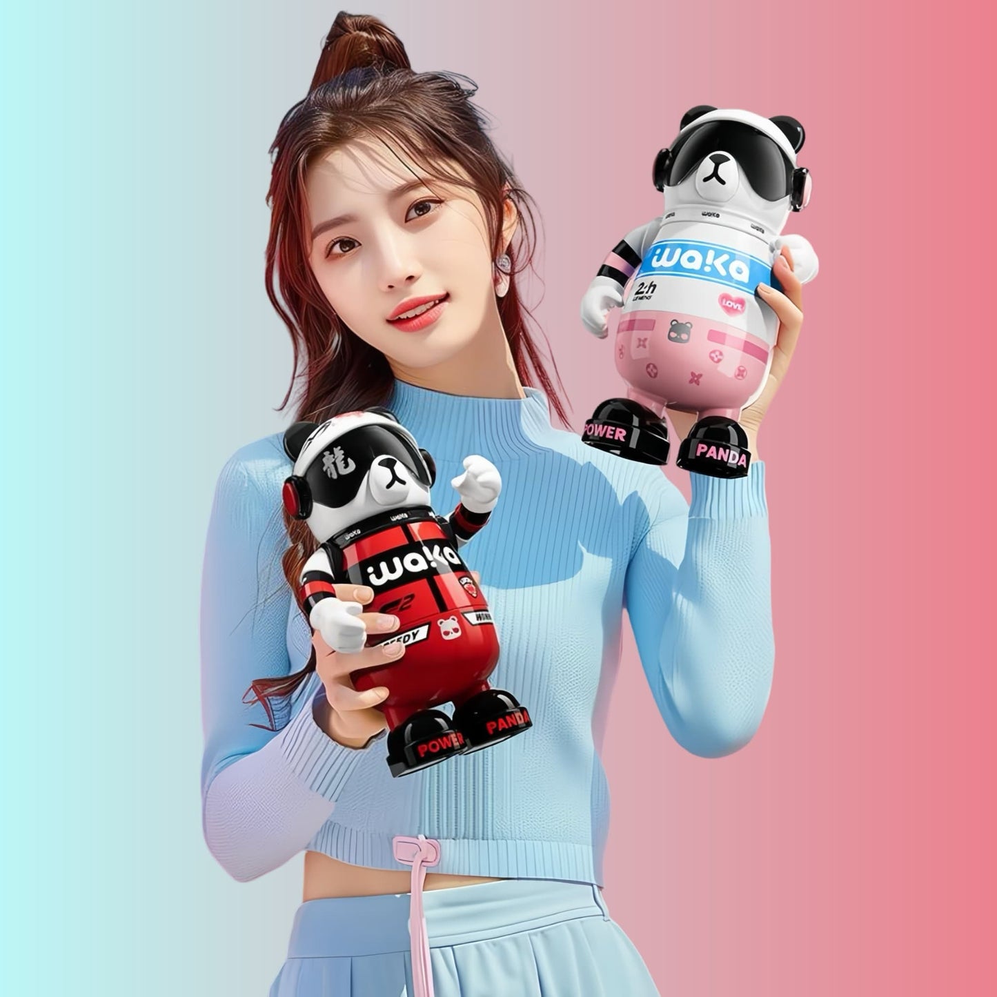 🎒 Panda Action Cup – Adorable & Functional Drinkware + Mobile Phone Stand with Strap