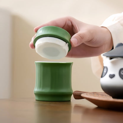 Panda Ceramic Tea Set – Adorable Teapot with Panda Design, Cups with Paw Print Details, Bamboo Tea Canister