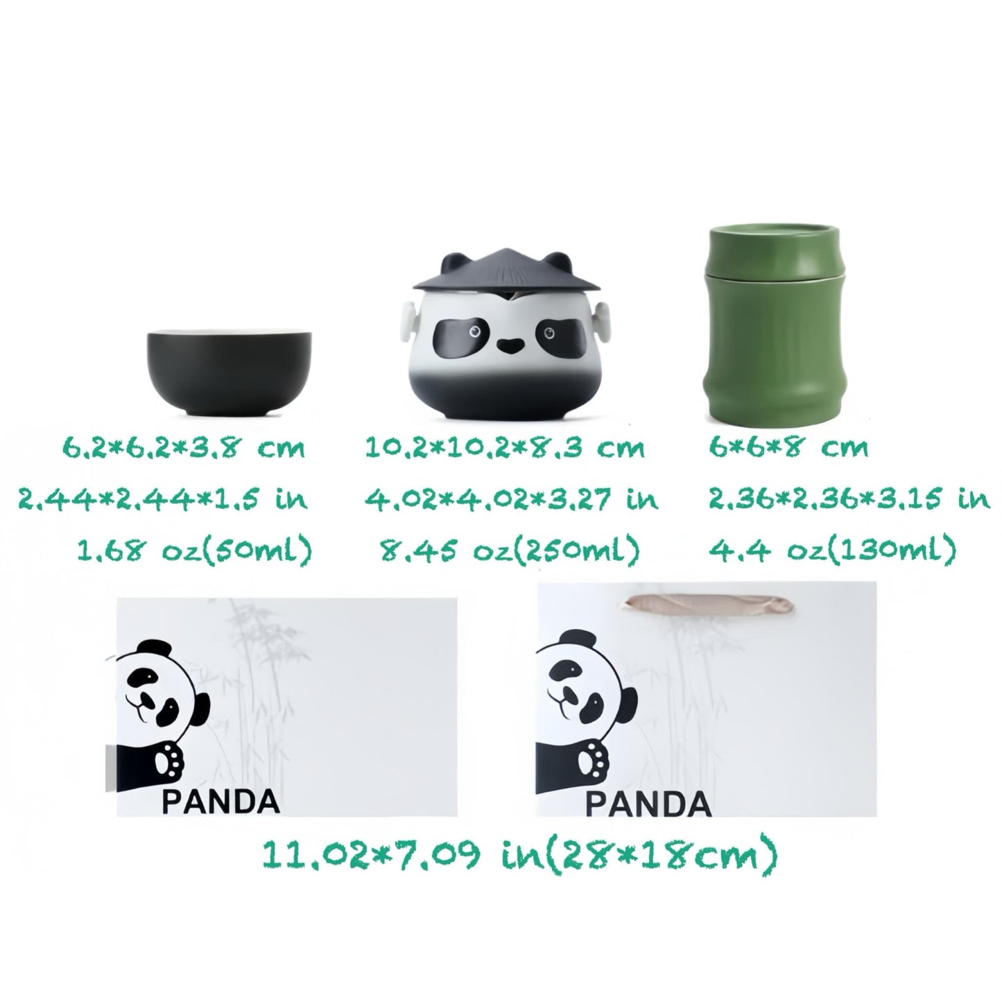 Panda Ceramic Tea Set – Adorable Teapot with Panda Design, Cups with Paw Print Details, Bamboo Tea Canister